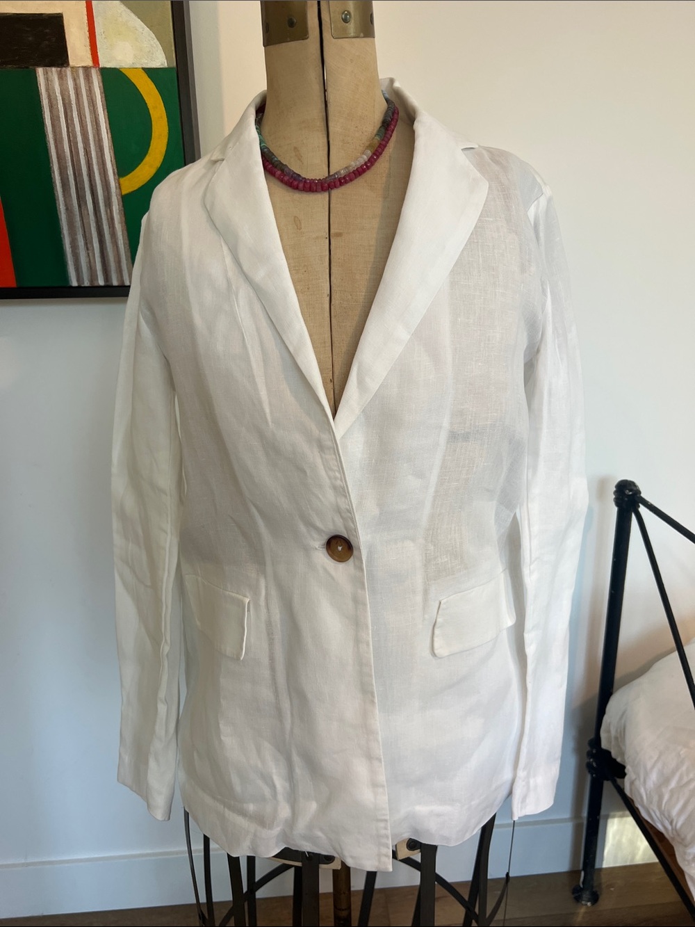 Lightweight michael stars Los Angeles White Linen Single-Button Blazer sz M
